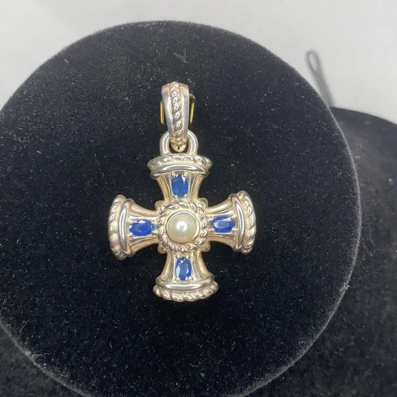 Judith Ripka Pearl and Sapphire Maltese cross Enhancer.925 - Picture 2 of 5